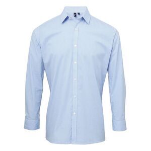 Premier Mens Gingham Long-Sleeved Shirt / Light Blue/White